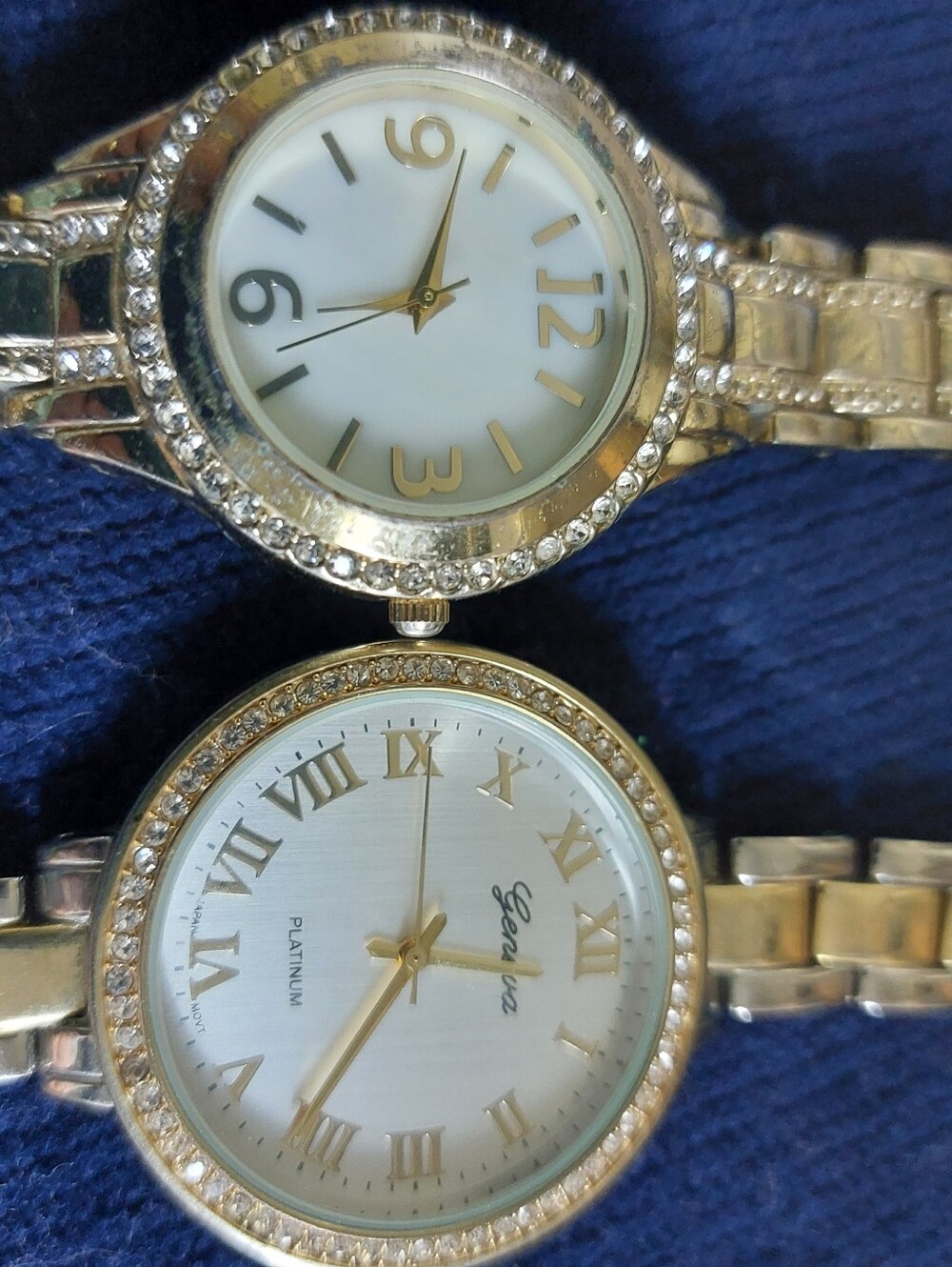 Lot of 2 Gold-Tone Rhinestone Bezel Fashion Watches, Estate Jewelry
